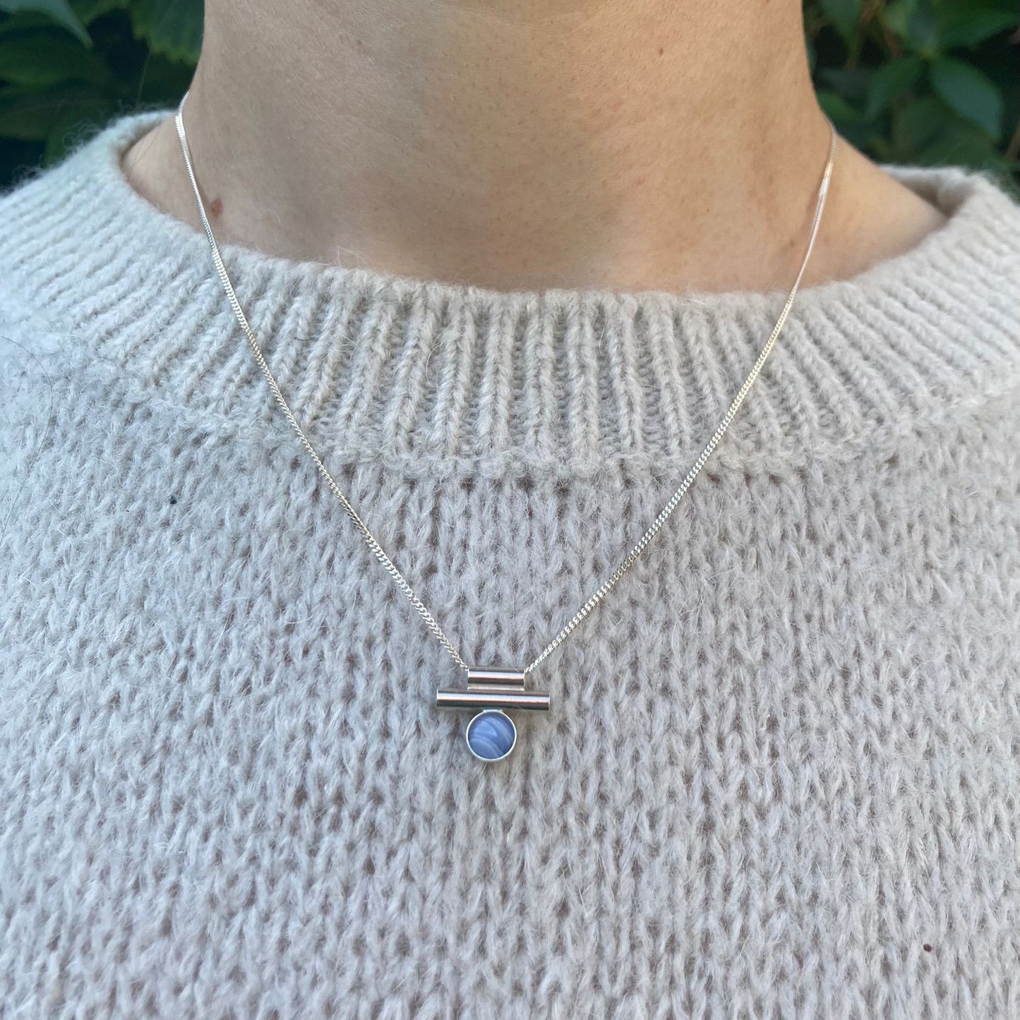 Totem necklace with blue lace agate